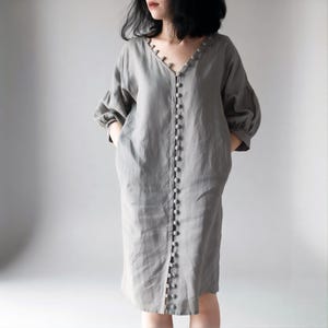 knee length dresses for ladies Linen Blend Shift Dress Off White / Medium main image 0
