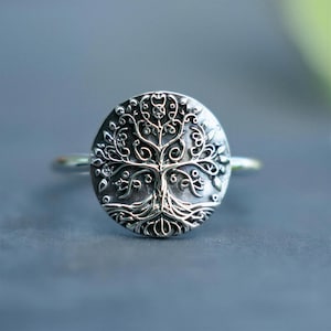 Baum des Lebens Sterling Silber Ring, keltischer Boho Medaillon Schmuck, handgefertigtes Natur inspiriertes Geschenk für Frauen, handwerkliches keltisches Accessoire