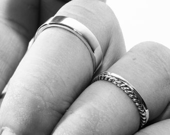 Just Love, Sterling Silver, Couple Rings, minimalist thin ring, simple wedding band, couple ring set, his and hers rings, silver couple ring