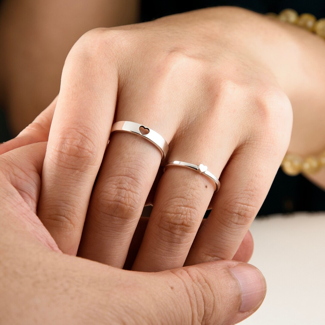 Small Couple Rings Tiny Hearts, .999 Fine or .925 Sterling Silver Couple Rings Set, His ...