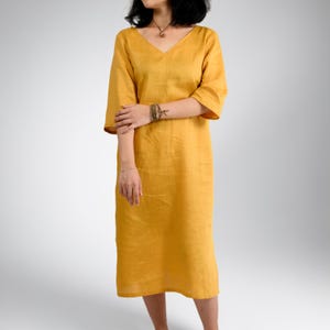 v neck cotton shift dress Hemp cotton v-neck dress