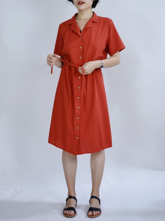 Danton Neck Linen Dress, Button Down Plus Size Clothing 