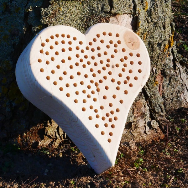 Insect hotel bee hotel wooden heart gift nature...made with handwork and love. At least 70 holes... Optional with roof