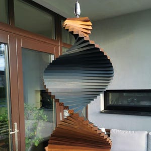 Wooden Wind Spinner – Hanging Garden Decor, Kinetic Outdoor Art, Rust-Free Solid Wood, Blue & Brown