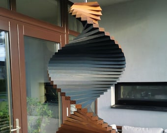 Molinillo de viento de madera – Decoración colgante para jardín, arte cinético para exteriores, madera maciza inoxidable, azul y marrón.