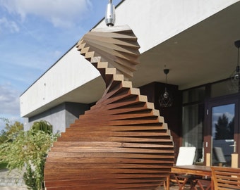 Wooden Wind Spinner – Kinetic Spiral Garden Art, Hanging Outdoor Decor, Grey & Brown, Small-Medium-Large