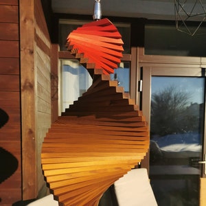 Wind spinner, Outstanding hanging Wood Decor for garden, Outside decoration for house in two colors. Signal red & Brown.