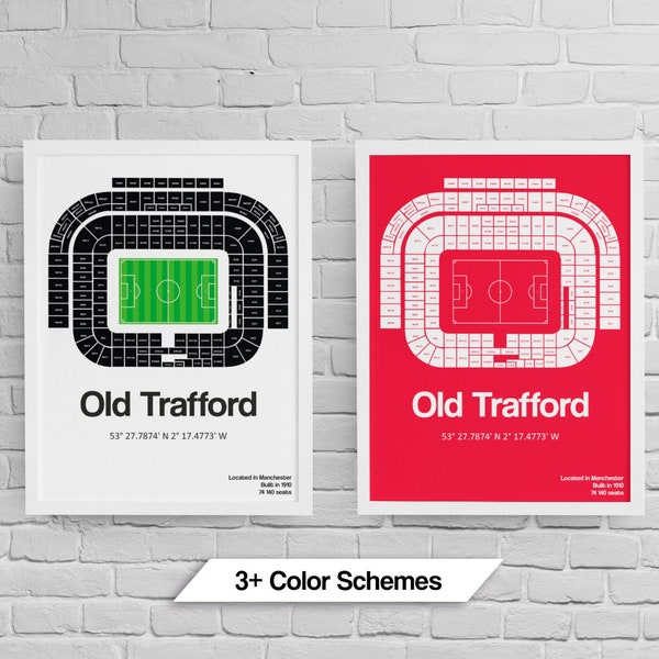 Manchester United Poster, Old Trafford Stadium Minimalistic Wall Art Print Gift [UNFRAMED]
