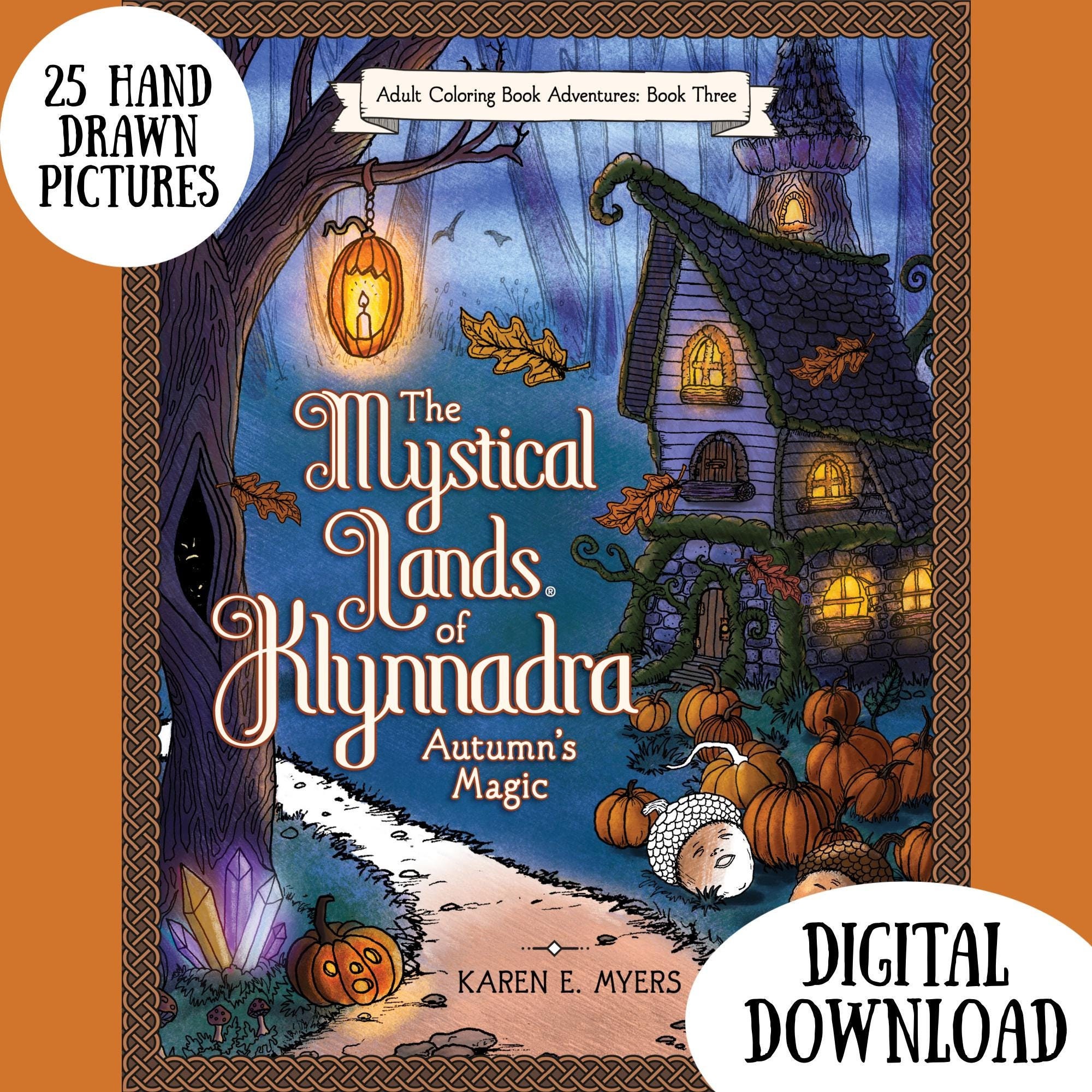Hand-Drawn Adult Coloring Pages – Mystical Lands of Klynnadra Book 3: Autumn’s Magic | Fall & Halloween Fantasy PDF, 25 Printable Designs