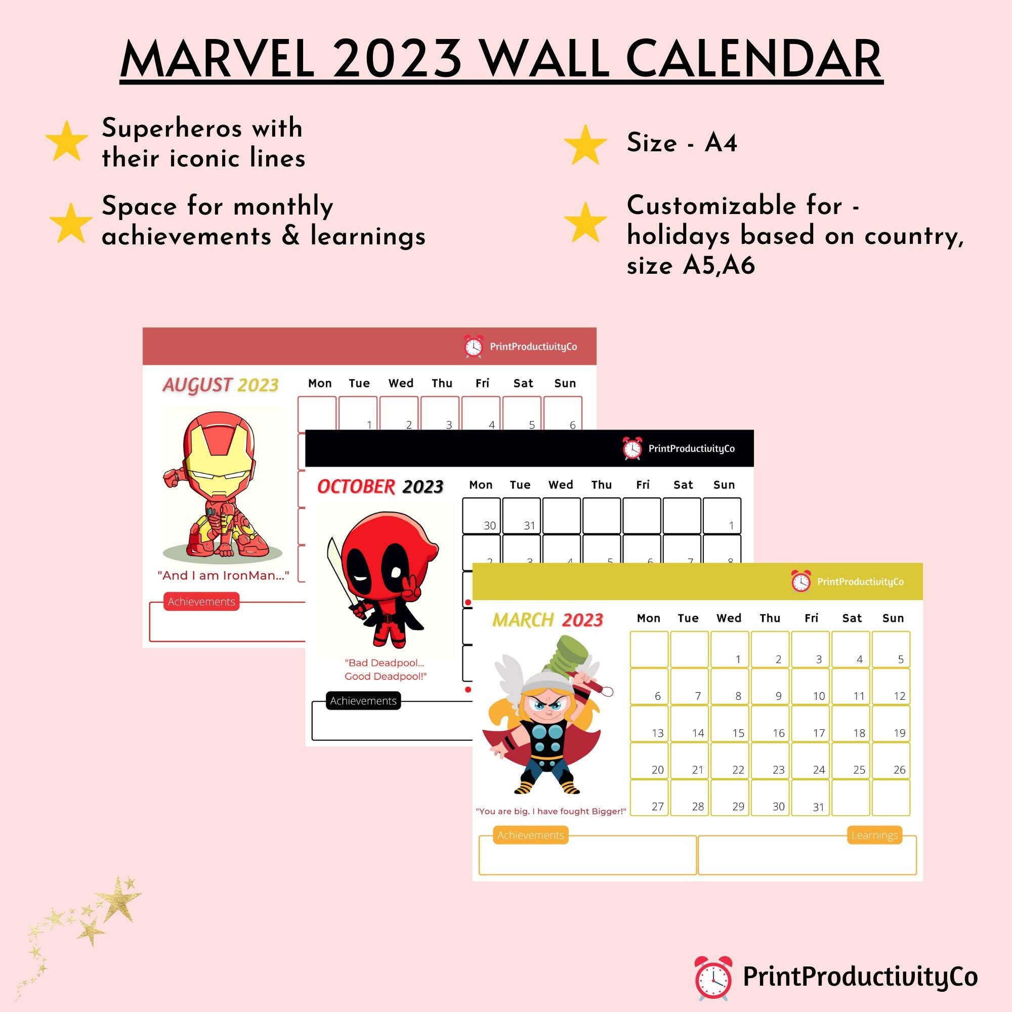 2023 Printable Marvel Themed Calendar Wall Calendar for Kids - Etsy