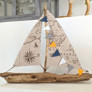 personalized driftwood boat large, driftwood, sailboat, wooden ship, maritime decoration, individual gift, handmade, sailing ship,