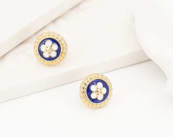 Portuguese Filigree Inspired Blue Caramujo Earrings, Golden Stainless Steel, Portugal Fashion Jewelry