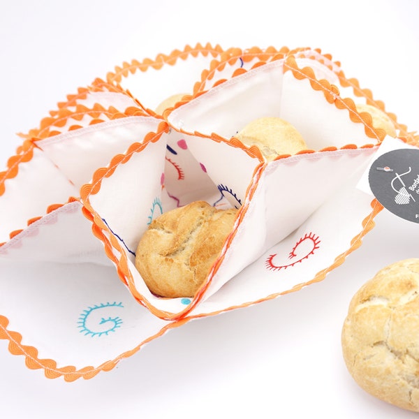 Bread Holder Hand Embroidered, Cookies, Biscuit, Scones, Basket in Cotton, Color Orange, Viana do Castelo Embroidery