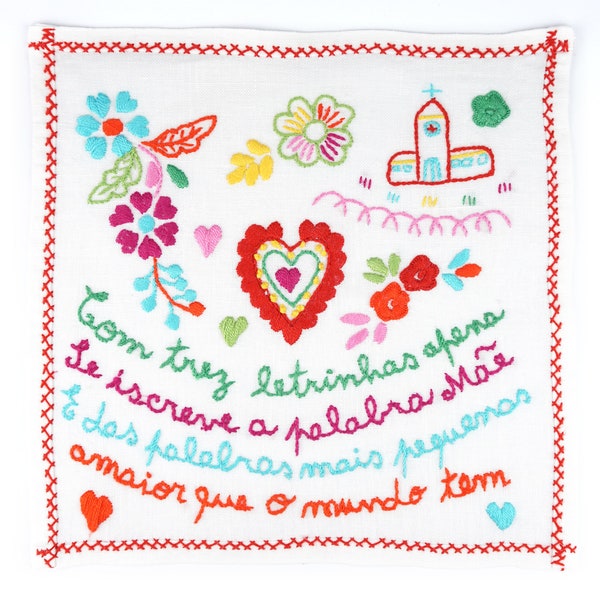 Portuguese Viana Linen Love Kerchief, Friendship Valentine, Lenço dos Namorados, Small Size, Design 06, Handmade Viana do Castelo Embroidery