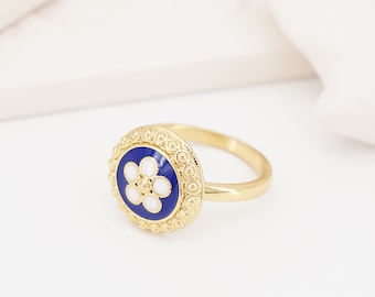Portuguese Filigree Inspired Blue Caramujo Ring, Golden Stainless Steel, Portugal Fashion Jewelry