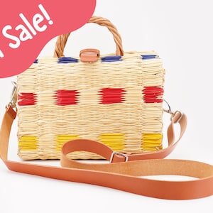 Basket Bag Organic Reed with Leather Shoulder Strap, MEDIUM Size, Handbag, Purse, Cesta de Junco, Mala, Handcrafted, Original
