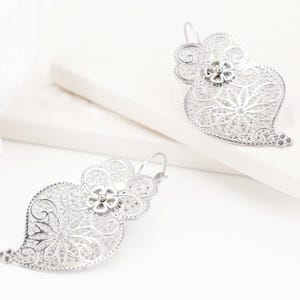 Portuguese Filigree Inspired Medium Sized Viana Heart Earrings, Stainless Steel, Portugal Fashion Jewelry