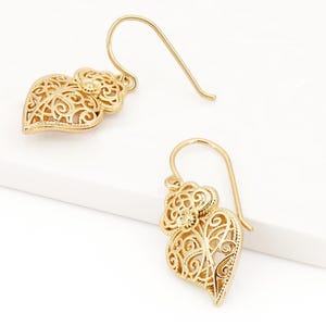 Portuguese Filigree Inspired SMALL Traditional Viana Heart Earrings, Golden Stainless Steel, Portugal Fashion Jewelry