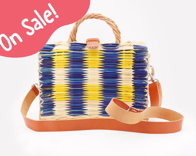 Basket Bag Organic Reed With Leather Shoulder Strap, MEDIUM Size ...