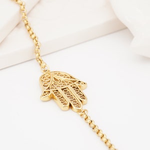 Portuguese Filigree Inspired Bracelet with Our Lady of Fatima&#39;s Hand, Golden Stainless Steel, Portugal Fashion Jewelry