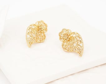 Portuguese Filigree Inspired SMALL Sized Traditional Viana Heart Earrings, Golden Stainless Steel, Portugal Fashion Jewelry