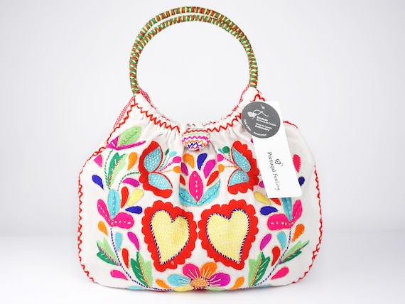 Rich Bag Hand Embroidered, Handbag, Purse, Carteira, Bolsa, Saco Rico, Colorful, in Linen, Viana do Castelo Embroidery