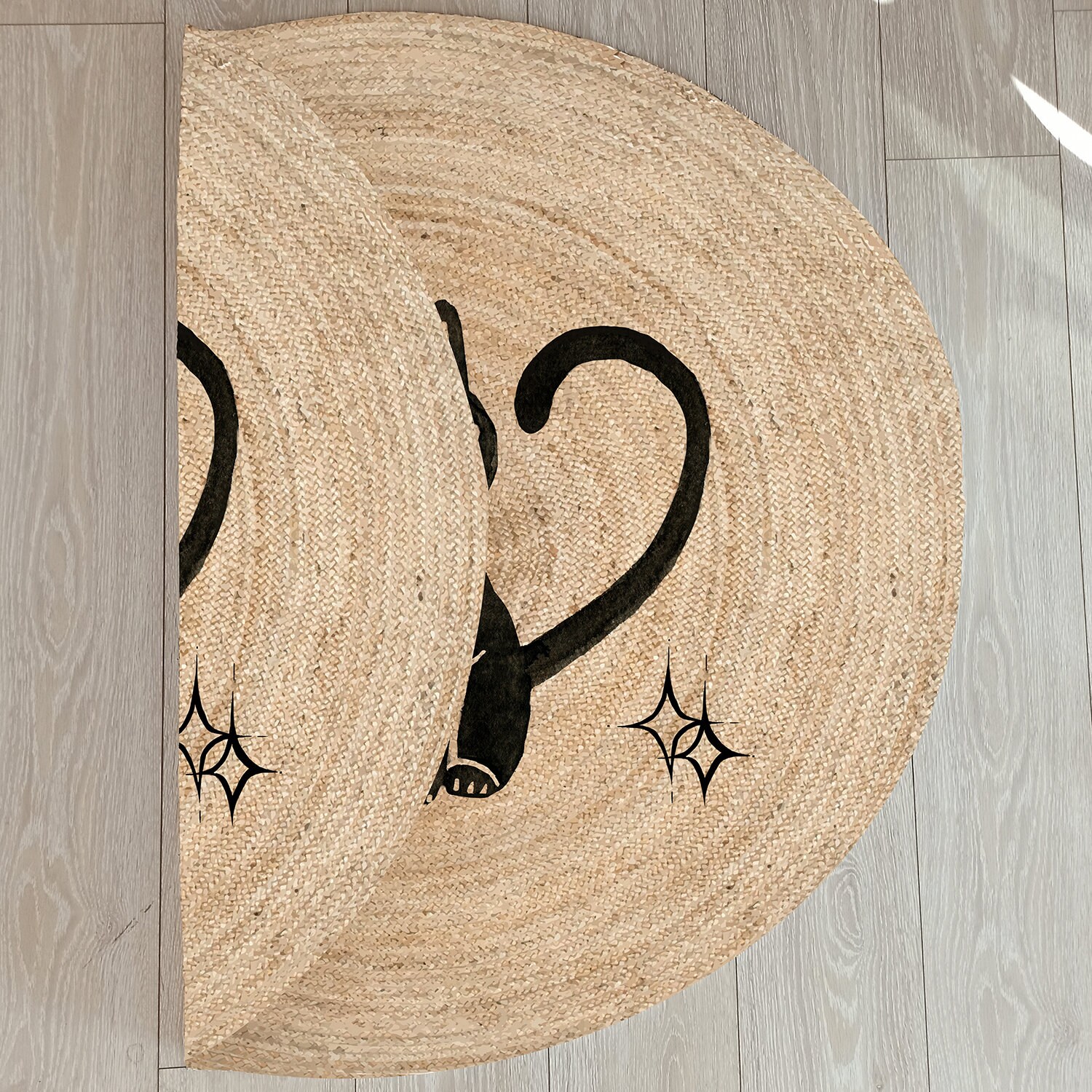 Jute Rug, Gardenya Black Minimal Lines Jute Rug,Circular Jute Rug,Round Jute ,DoubleSided Jute