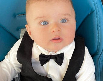 Black and white baby suit, baby tuxedo outfit, baby birthday outfit and bow tie, baby wedding outfit, 1pc boy outfit, baby boy outfit