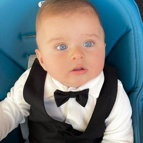 Black and white baby suit, baby tuxedo outfit, baby birthday outfit and bow tie, baby wedding outfit, 1pc boy outfit, baby boy outfit