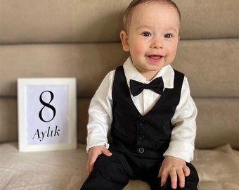 Trajes de bebé para niño caballero niños traje de boda conjunto chaleco y pajarita bebé niño conjunto día especial bebé cumpleaños conjunto fotografía de bebé