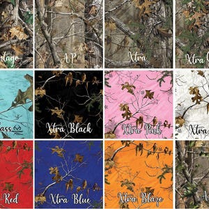 May include: A collage of 10 different camouflage patterns, including Advantage, AP, Xtra, Xtra Green, Seaglass, Xtra Black, Xtra Pink, Xtra Snow, Xtra Red, Xtra Blue, Xtra Blaze, and APG.