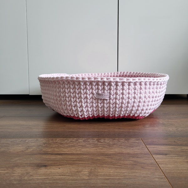 Panier de lit pour chat au crochet fait main dans un style minimaliste - Lit pour animal en cordon de coton