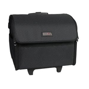 May include: Black rolling craft tote bag with white polka dots and the text "Everything Mary" on the front.