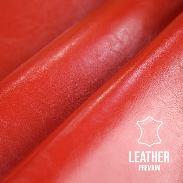 RED Smooth Leather Sheets, Leather For Crafting, Cowhide Soft Leather Sheets, Premium Genuine Italian Leather, Italian Leather Supplies