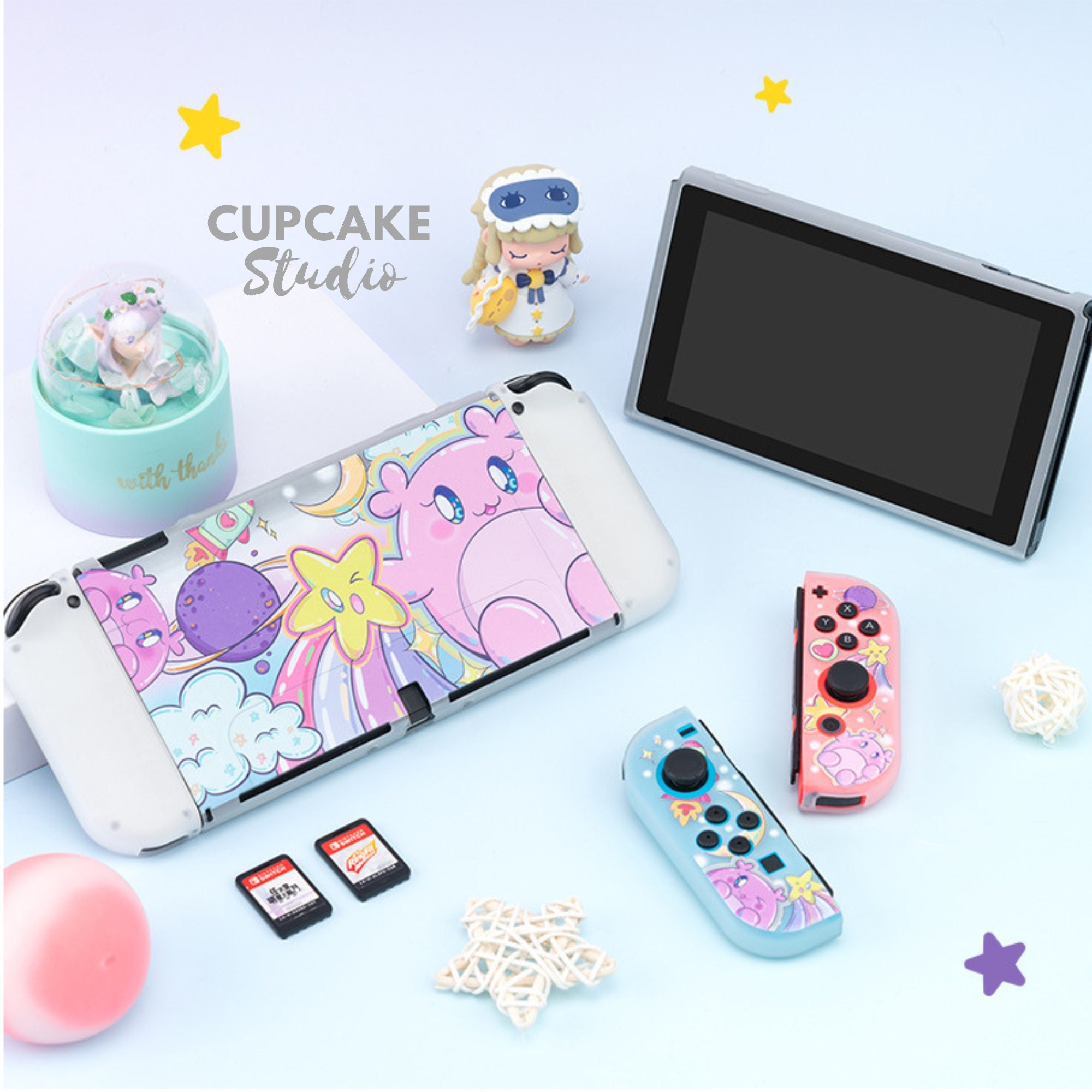 BelugaDesign Anime Switch Carrying Case  Pastel Hard Travel Shell  Compatible with Nintendo Switch  Cute Kawaii Japanese Moon Black Game  Case  Amazonin Video Games