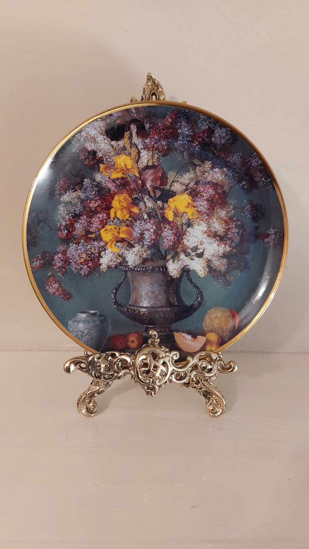 Vintage Franklin Mint Heirloom Collection Irises and Silver 8