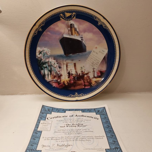 Vintage Bradford Exchange Limited Edition Titanic Queen of the Ocean The Reading and Writing Room 8" plate.