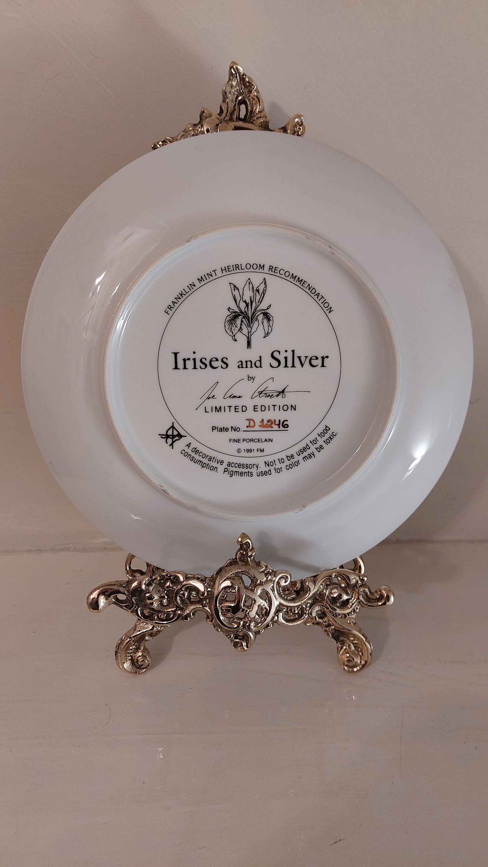 Vintage Franklin Mint Heirloom Collection Irises and Silver 8