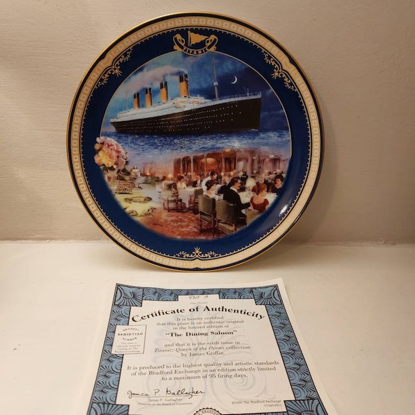 Vintage Bradford Exchange Limited Edition Titanic Queen of the Ocean The Dining Saloon 8" Picture plate.