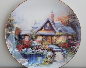 Vintage Royal Doulton Franklin Mint 8" Picture Plate The cottage on Rose Tree Pond