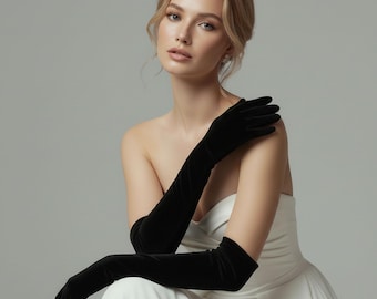 Guantes largos de ópera de terciopelo negro: para galas formales, actuaciones y eventos de etiqueta.