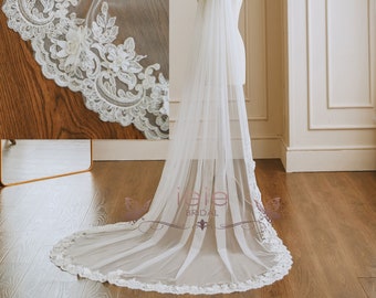 Chapel Lace Wedding Veil with 3D Lace Flowers from Midway | VG3038