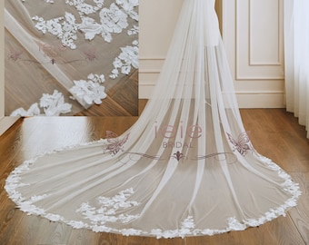 Cathedral Long Lace Wedding Veil with Sequins and Lace on Train | VG3033