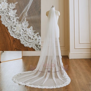 Chapel Lace Wedding Veil with 3D Lace Flowers from Midway | VG3038