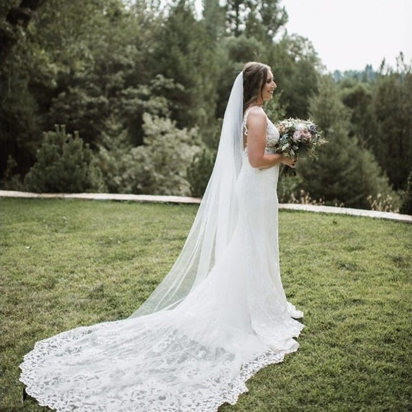 Signature Soft Long Tulle Wedding Veil with Clean Cut Edge, Simple Bridal Veil