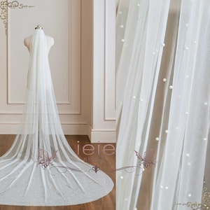 Long Pearl Veil in Cathedral and Chapel Length, Pearl Wedding Veil | VG3049B