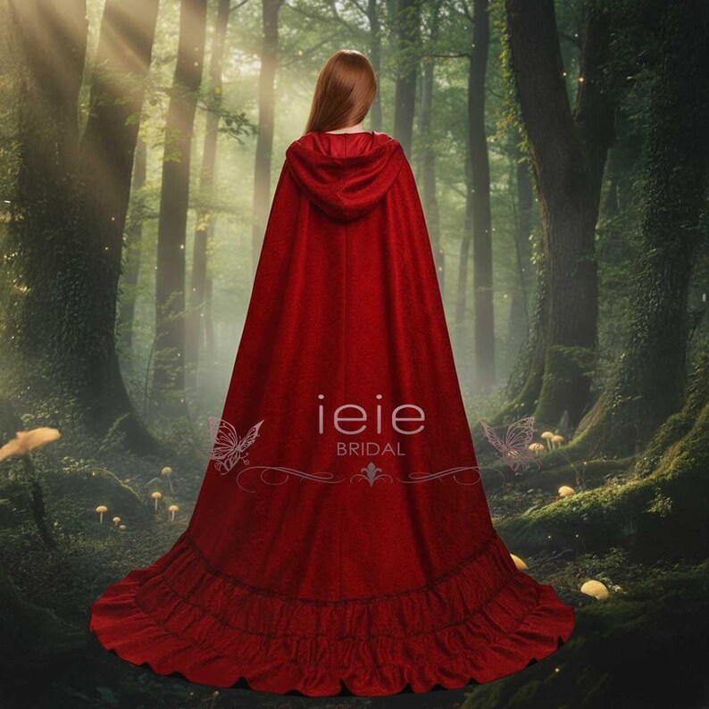 Medieval Fantasy Red Jacquard Cloak With Ruffle | Fairy Tale Princess ...