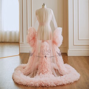 Blush Pink Tulle Ruffle Robe for Bridal, Maternity Photo Shoot | RR2201 ...