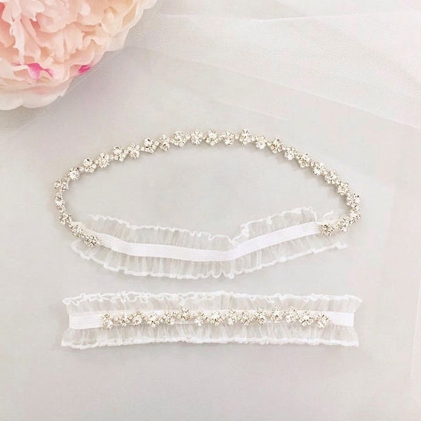 Conjunto de liga de boda de cristal de diamantes de imitación para novia, liga de boda / GT2015