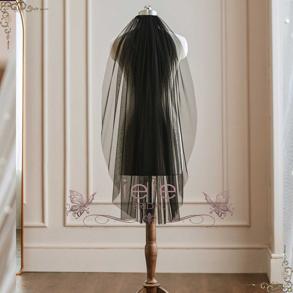 Chapel and Cathedral Length Black Soft French Tulle Wedding Veil, Simple Black Bridal Veil